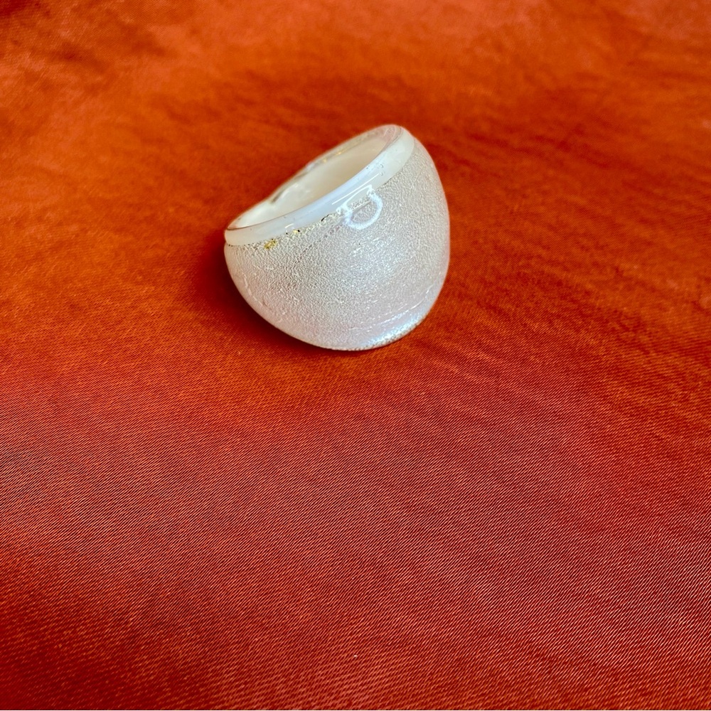 Iridescent white glass ring